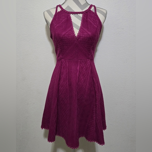 FREE PEOPLE Fit and Flare Lace Skater Dress Magenta Missed Connections Sz 2 - Picture 16 of 16